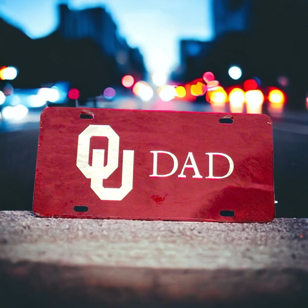 Red/Silver OU Dad License Plate