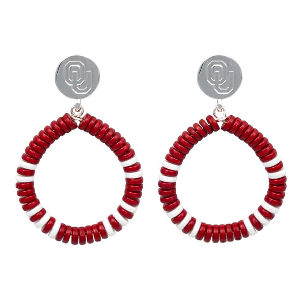Red & White OU Hoop Earrings